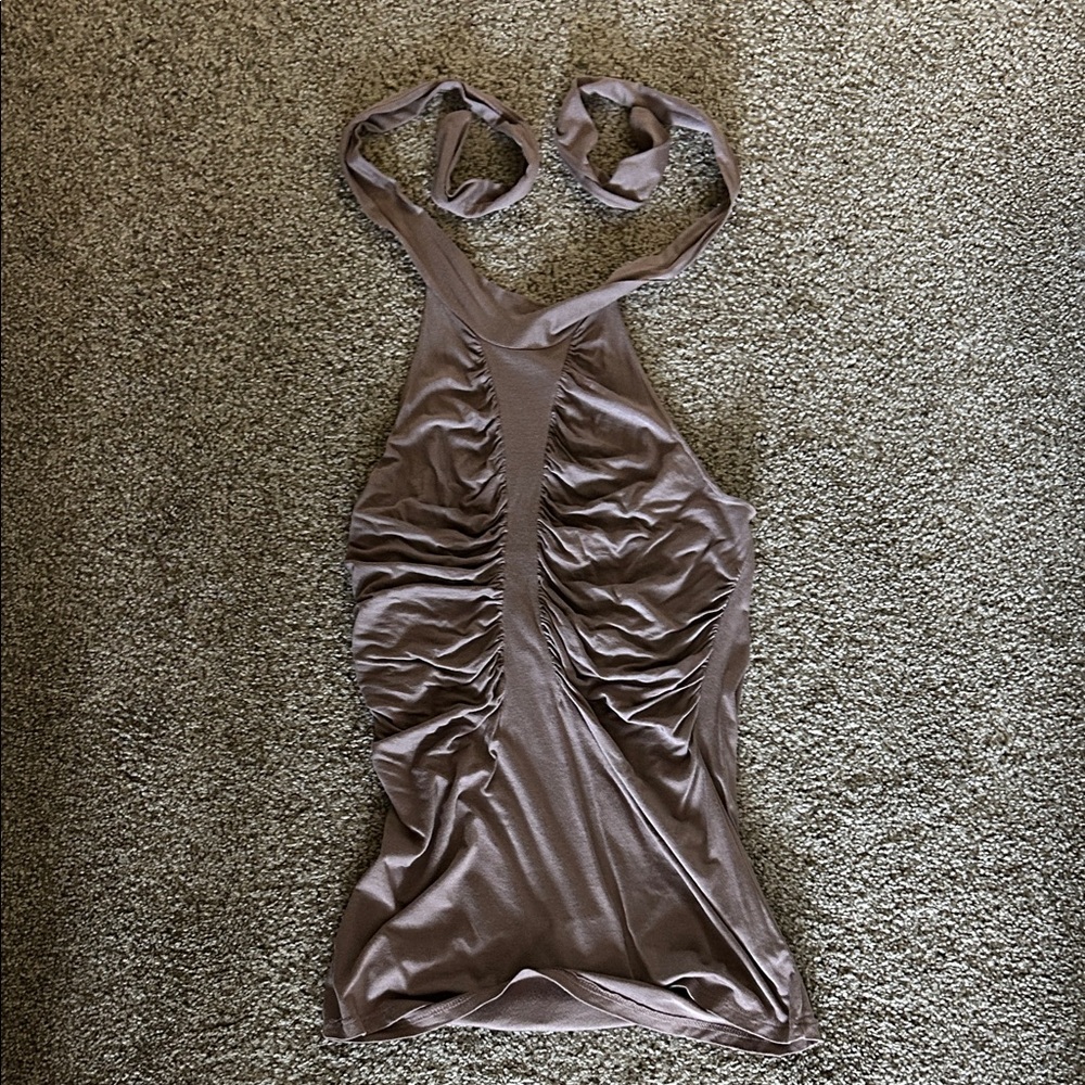 Tua Ruched Halter Tank Top in Mauve Taupe